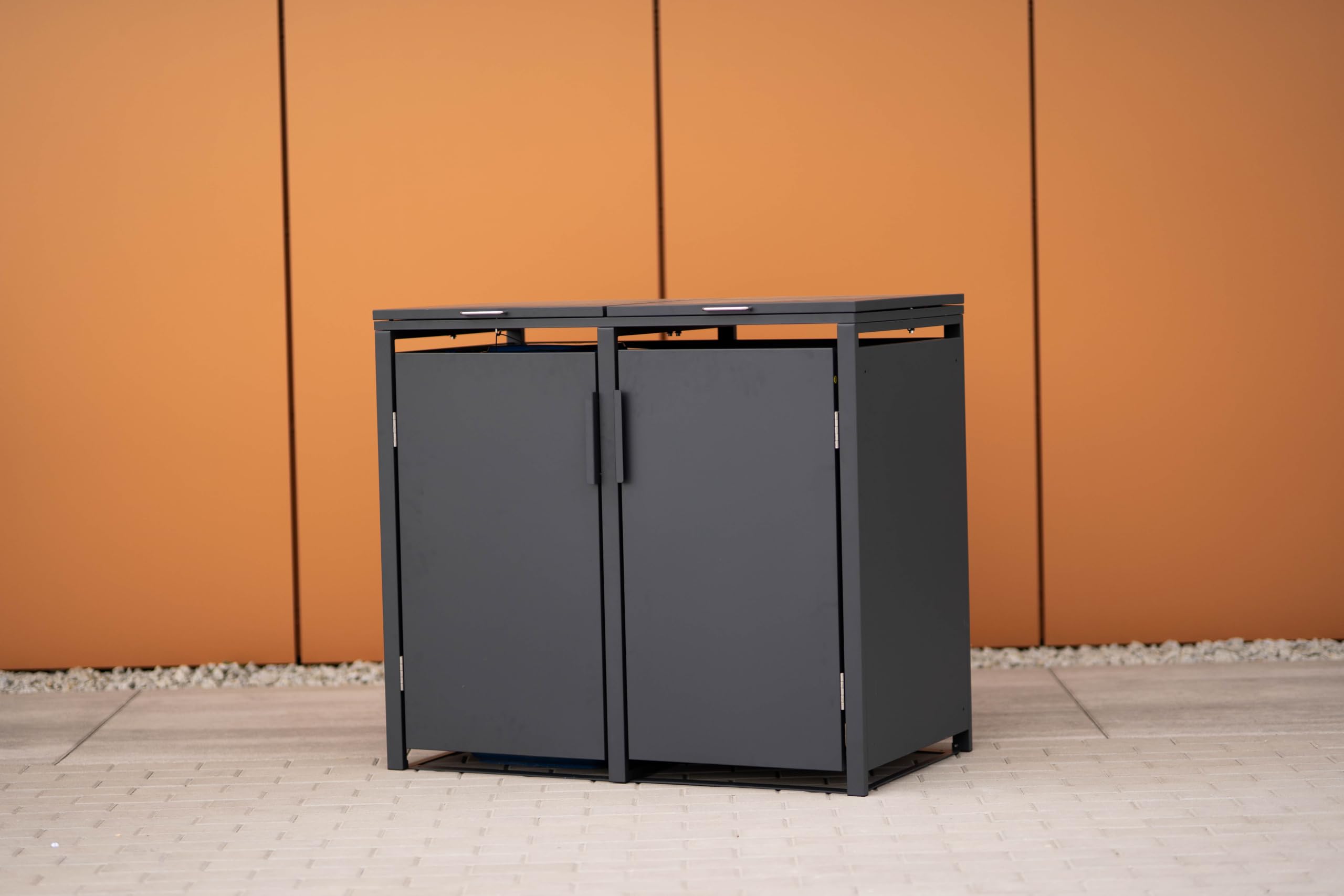 SMARTBOX 2er Mülltonnenbox für 120 l in Anthrazit - Premium Verkleidung Wetterfest & Korrosionsbeständig - Storage Cabinet Möbelschrank mit Gasdruckdämpfer Soft-Close Deckelseilzug Magnetverschluss