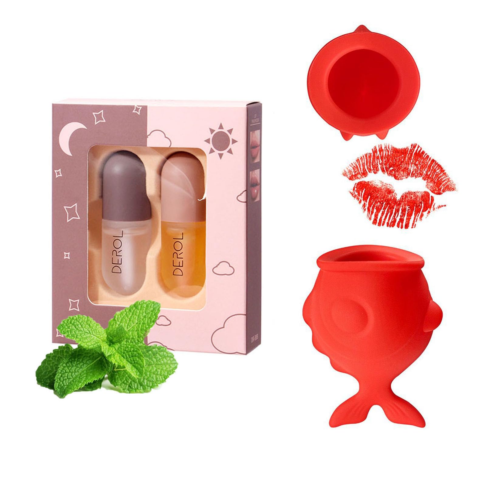 Lip Plumper Lips Plumping Device Set 2pcs Day And Night Maximizer Hydrating Lip Care Maximizer Volume Balm Extreme Buxom Plant Lip Essence Oil Lip Plumper Enhancer Full Lips Enhancement Improving Droo