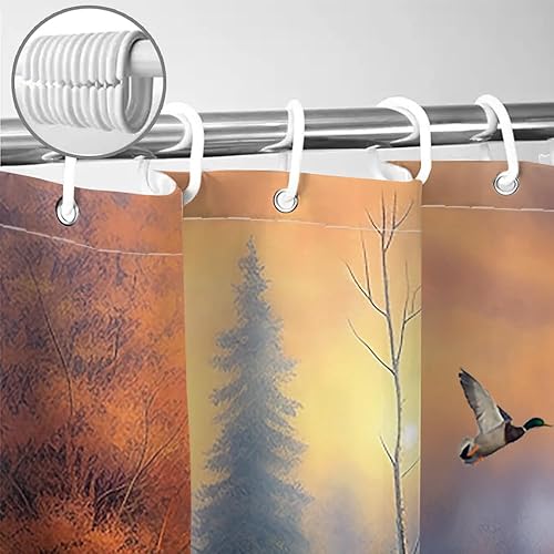 Miniatura 6 de Sanzugh Cortina de ducha de oso rústico, juego de cortinas de ducha de tela de alce y ciervos para baño, decoración de casa de campo con ganchos,