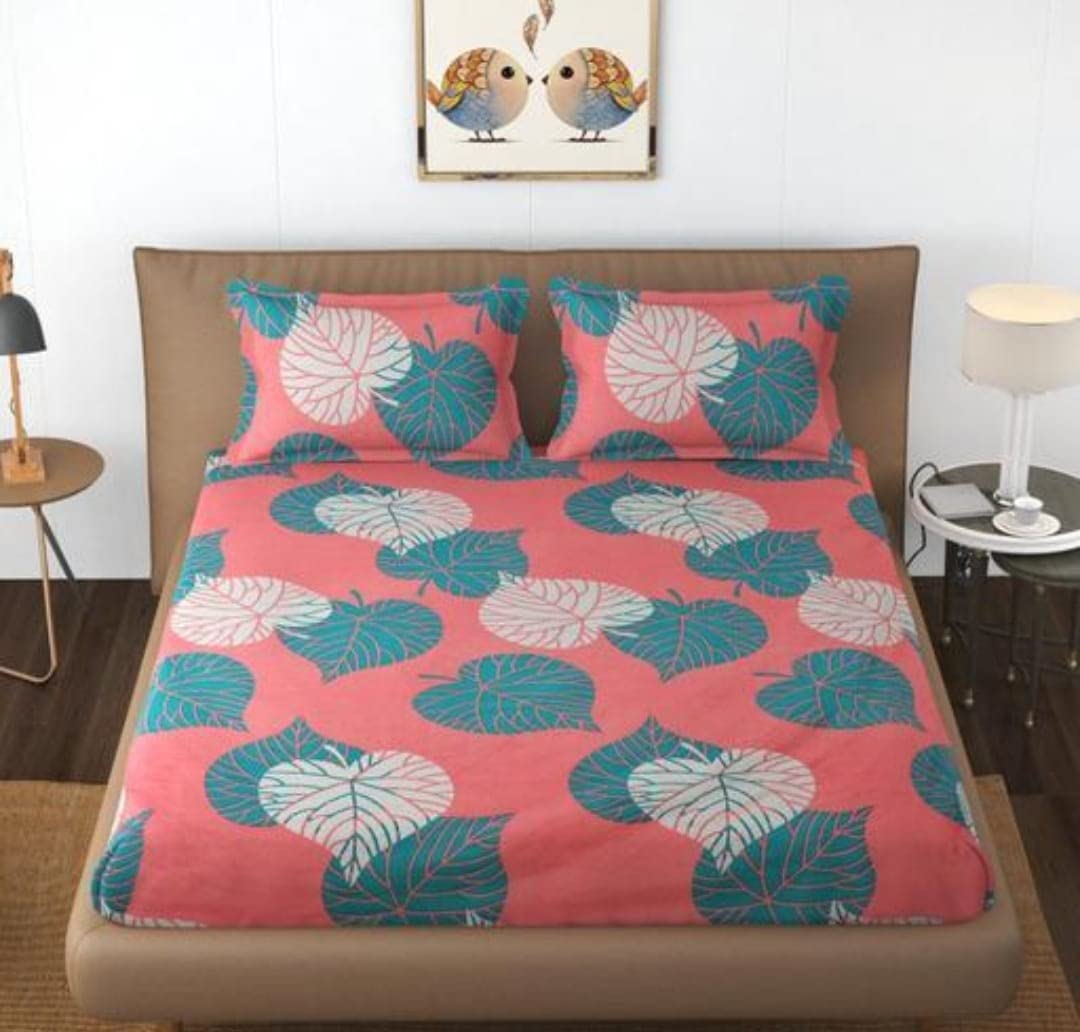 PLEDGE CREATIONS 154 TC Prime Collection Glace-Cotton Double Bedsheet with 2 Pillow Covers