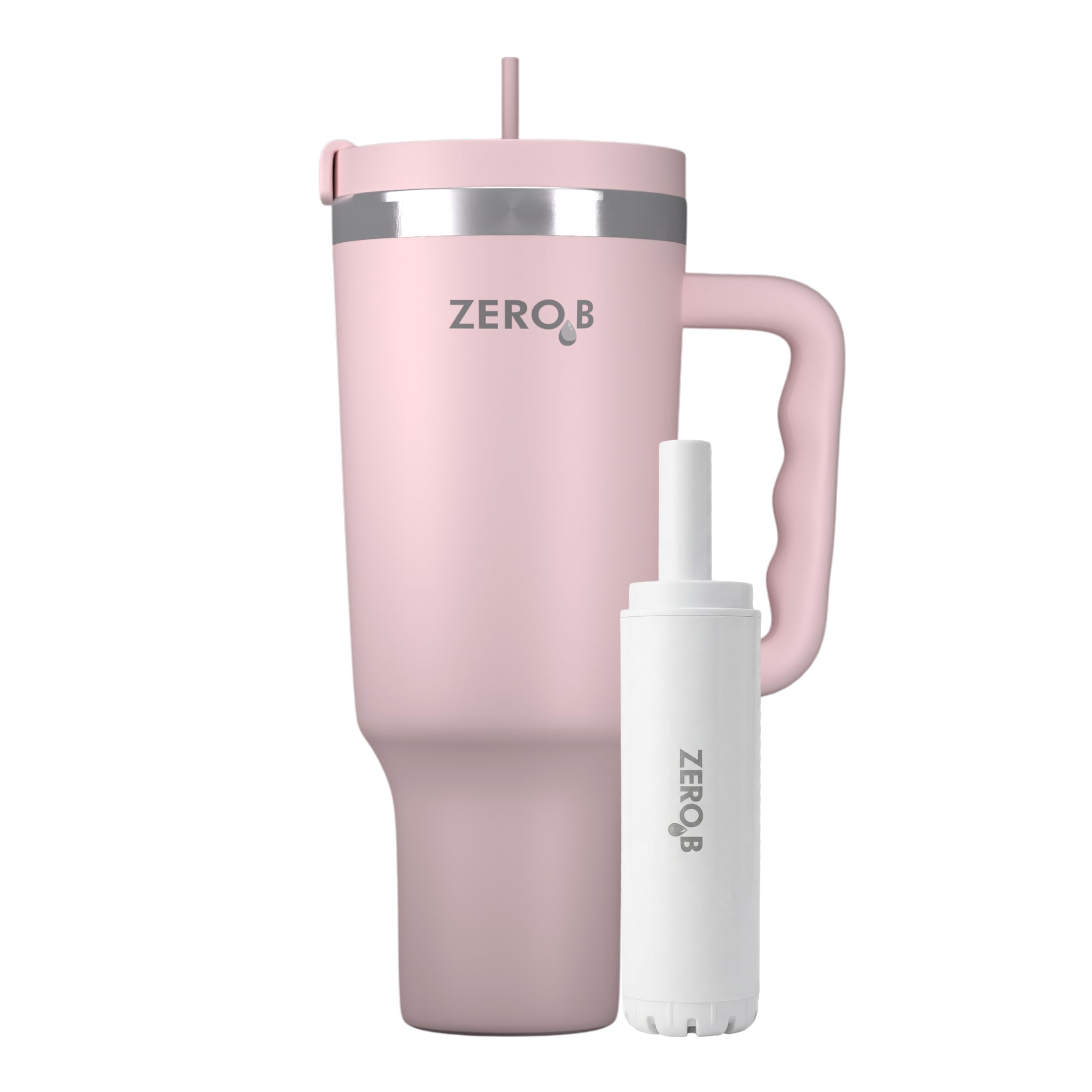 ZeroB H2OHH Tumbler with Purifier (Pink) | 1 Litre SS304 Tumbler | Removes 99.9% Bacteria & Viruses | Eco-Friendly | Travel, Gym, Office, College | 2 Extra Filter Pads, 2 Straws Included.-image-8