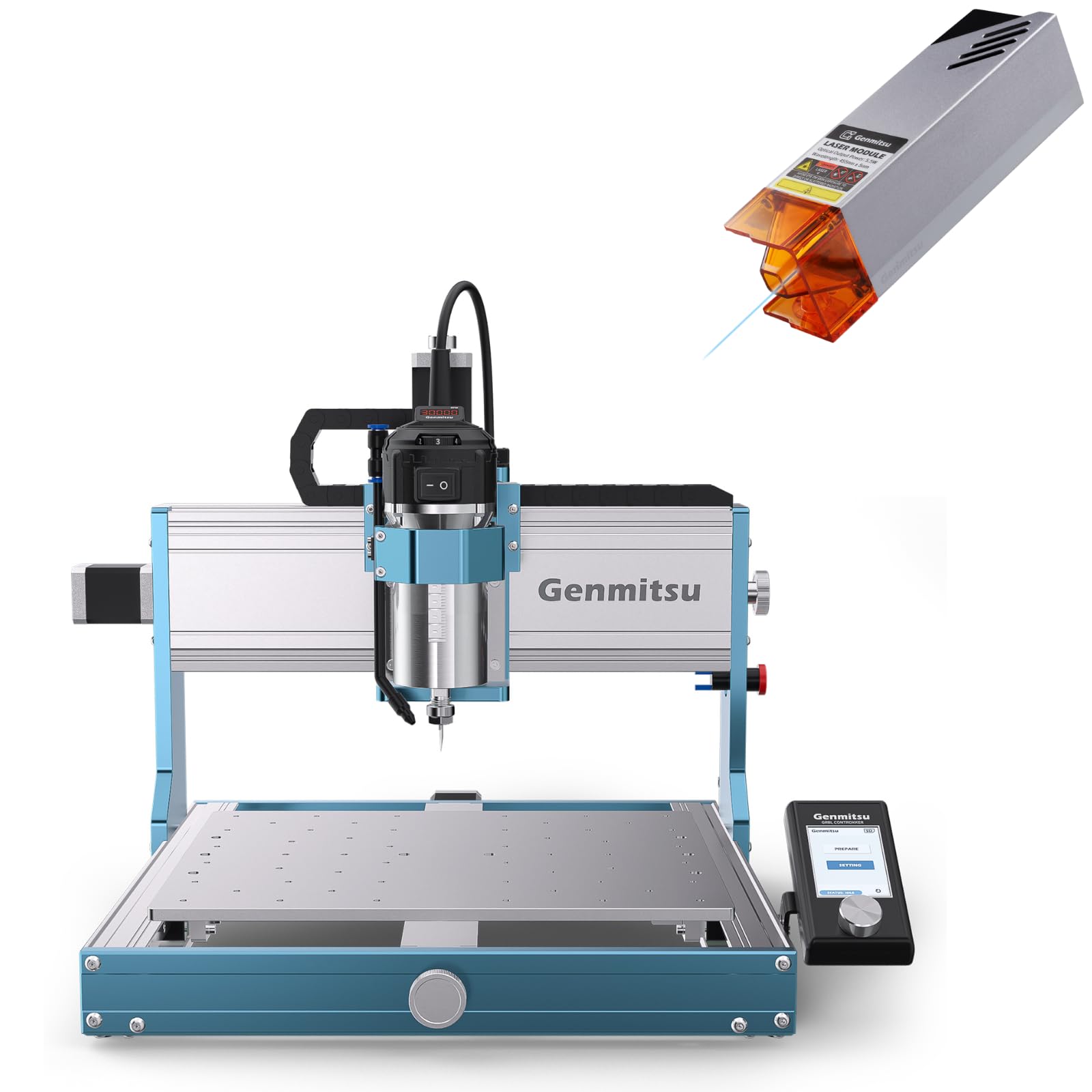 Genmitsu 3030-PROVer Ultra CNC + 5W Módulo de grabado para metal, grabadora CNC para todo tipo de metal con potente husillo de 710 W, alta precisión de ±0,03 mm