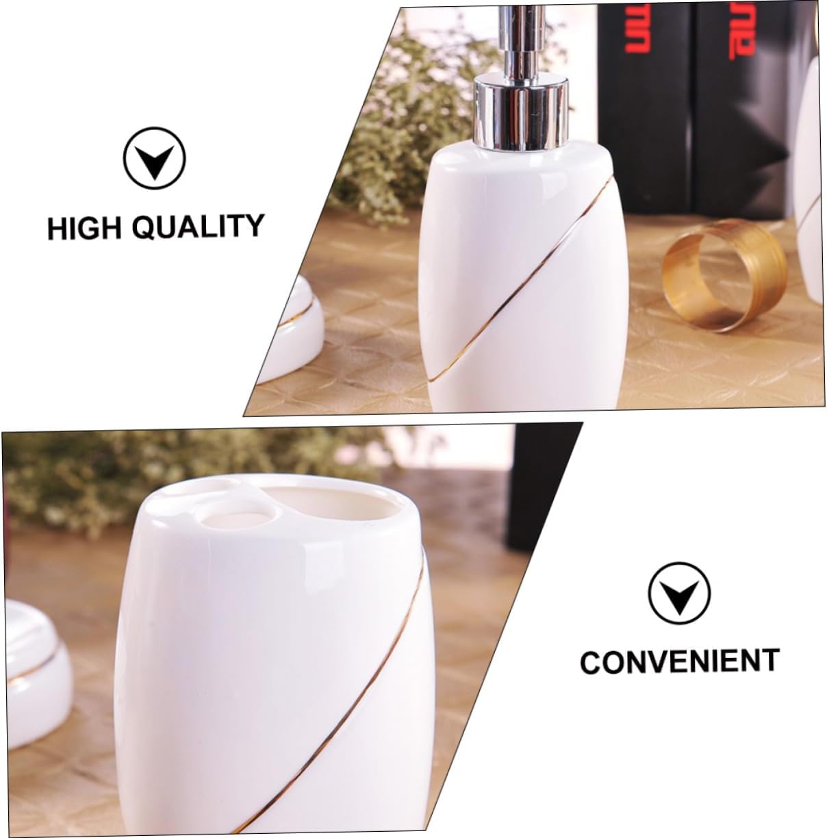 Cabilock 5-Piece Ceramic Bathroom Accessory Set Toothbrush Storage Rack Personal Washing Cup Soap Dish Lotion Bottle for Sanitary Use for Home and Travel