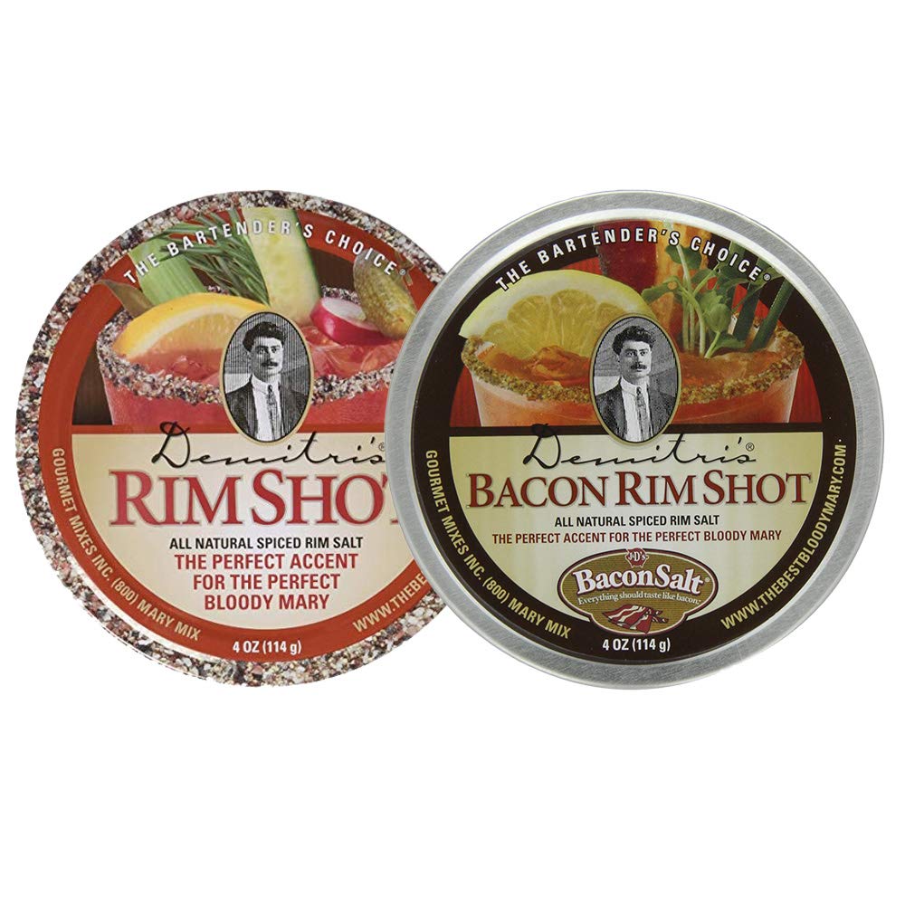 Demitris Rim Shot All Natural Rimming Salt Bundle - Original and Bacon Flavor - Margarita and Bloody Mary Glass Rimmer - 2 x 4 Oz (114g)