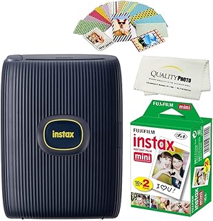 Fujifilm Instax Mini Link 2 Smartphone Printer Plus Instax Mini Films 20 Pack. Plus Stickers. Bonus All-Purpose Microfiber Cloth (Space Blue)â€¦