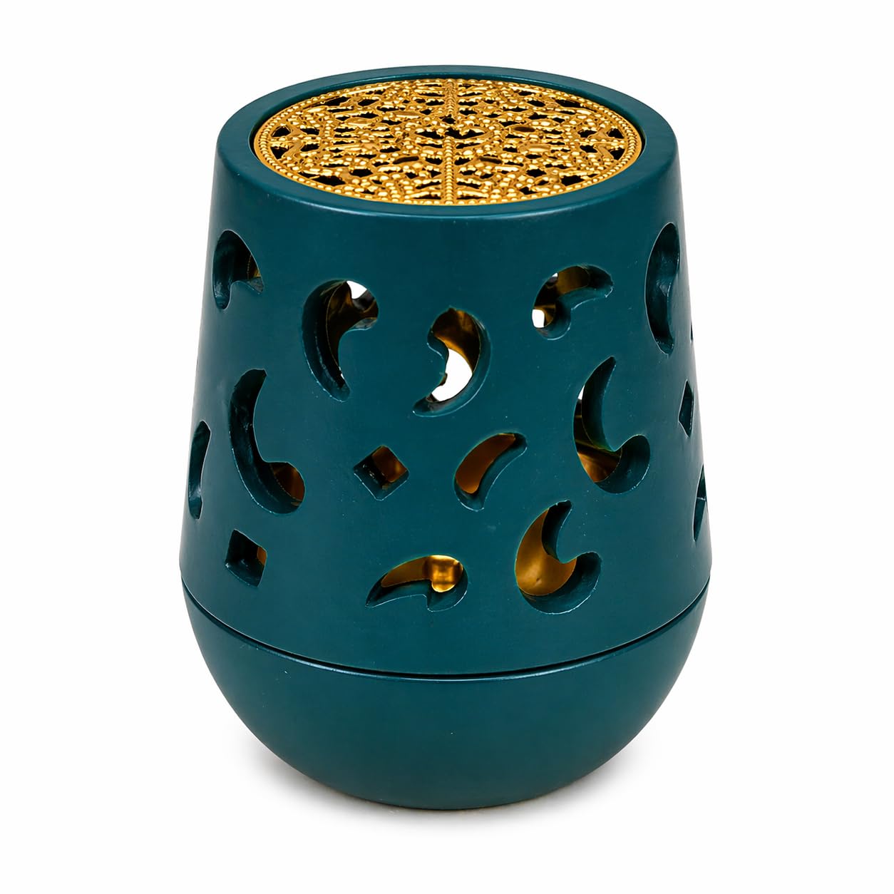 Latte Moon Design Resin Bakhoor Burner 9cm Incense Burner with Metal Cup Tealight Fragrance Burner Oud Chips Holder Decorative Aroma Burner JR2606 (Teal Green)