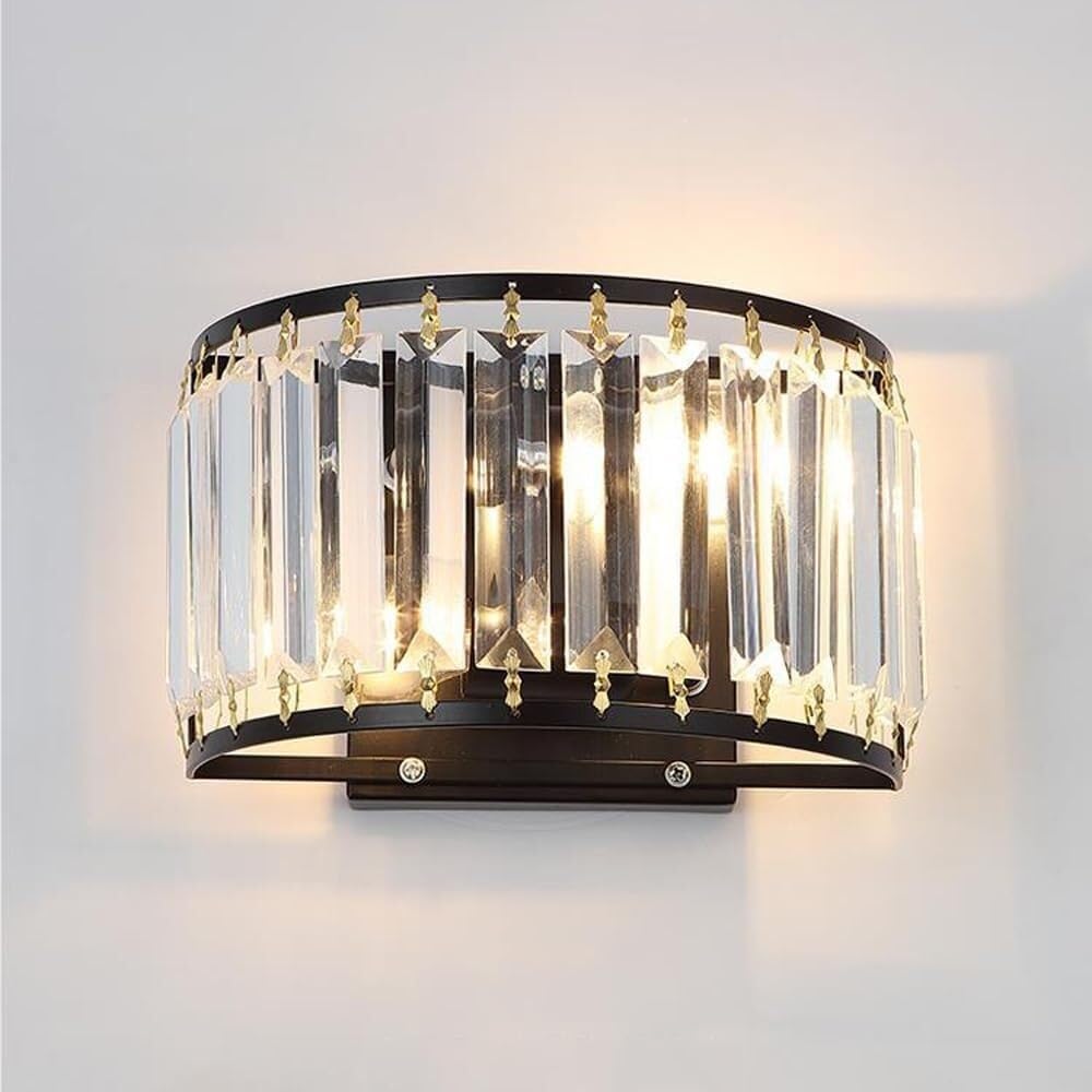 HUAYUSEDF Luxury Modern Crystal Wall Sconce - Curved Lampshade Indoor Lighting for Bedroom, Living Room, Study, Corridor, Entryway, Restaurant Elegant Mounted Fixture (B)(B)