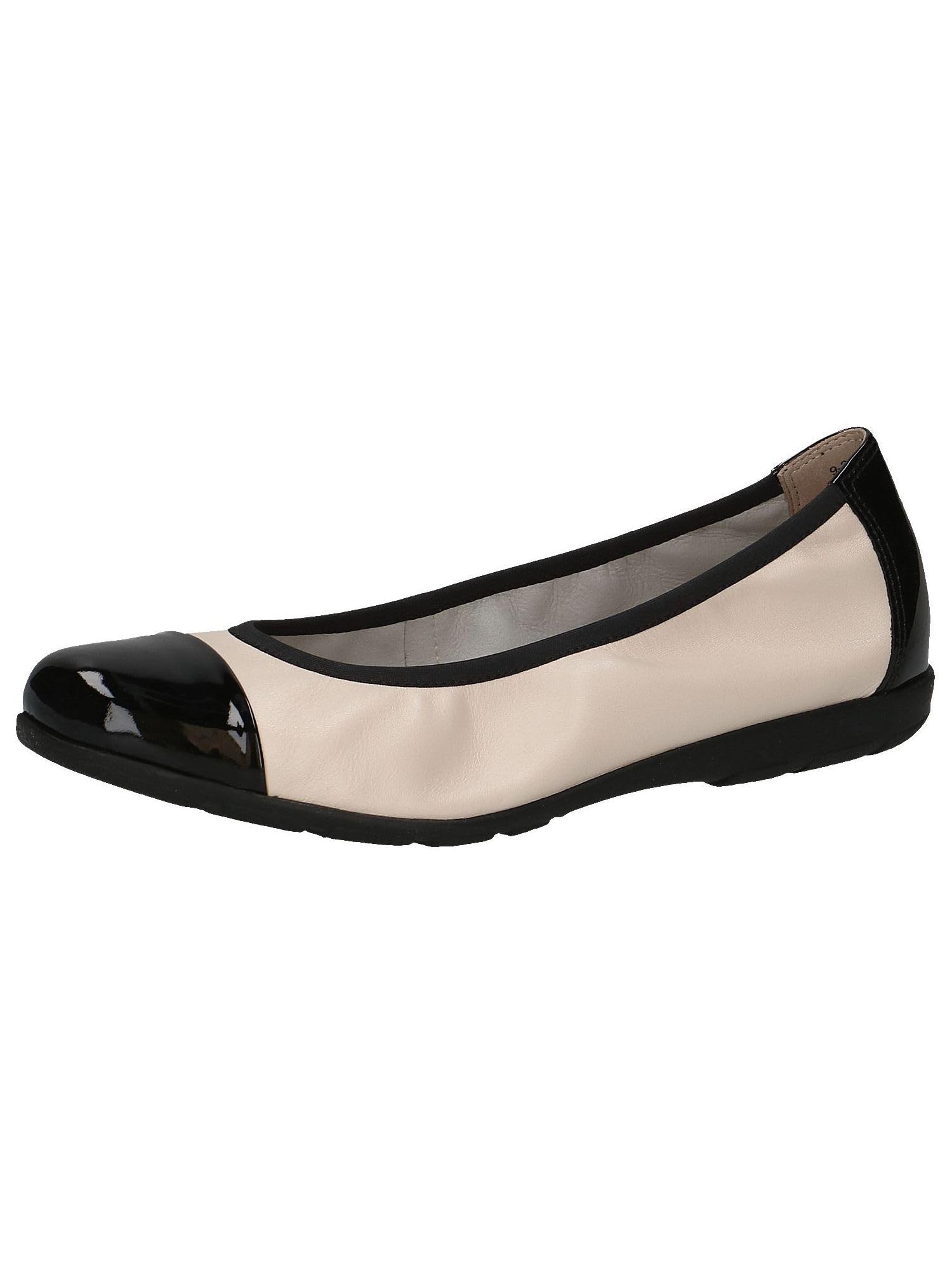 CAPRICE Women Ballet Flats Leather with Patent Finish, Multicolor (Cream/Black), 6 UK