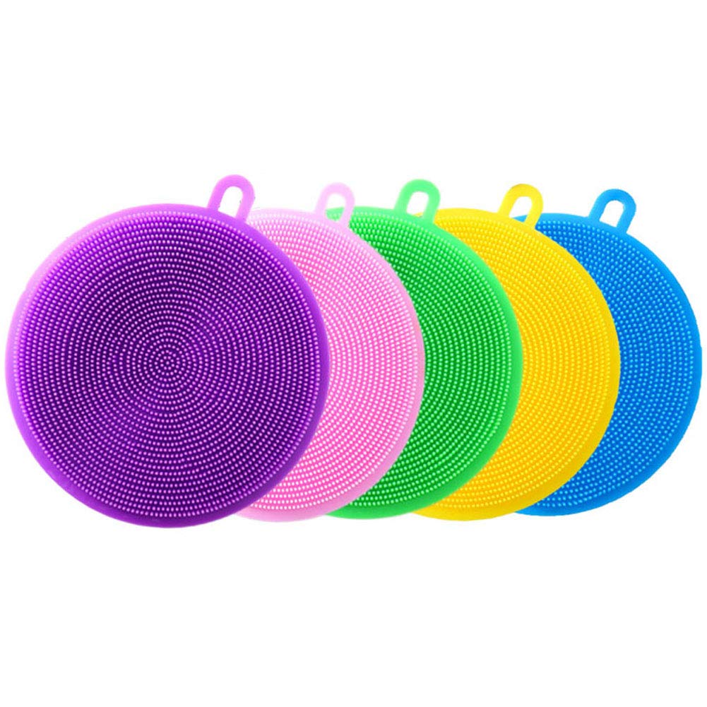 Byfri Style 1 5Pcs Sponge Cleaning Dishwashing Silicone Scrubber Kitchen Sponges Antibacterial Tool With Safe Insanely Dense(Random Color)