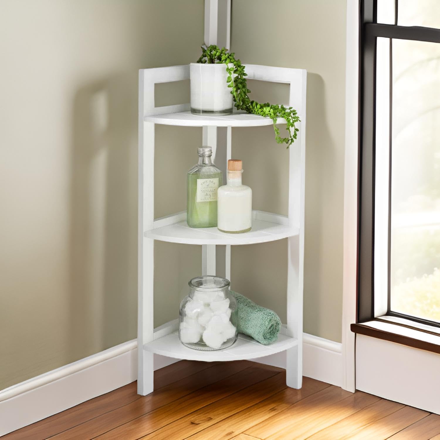 Premier Housewares Shelving Unit / Wooden Corner Shelf Unit / Bathroom ...