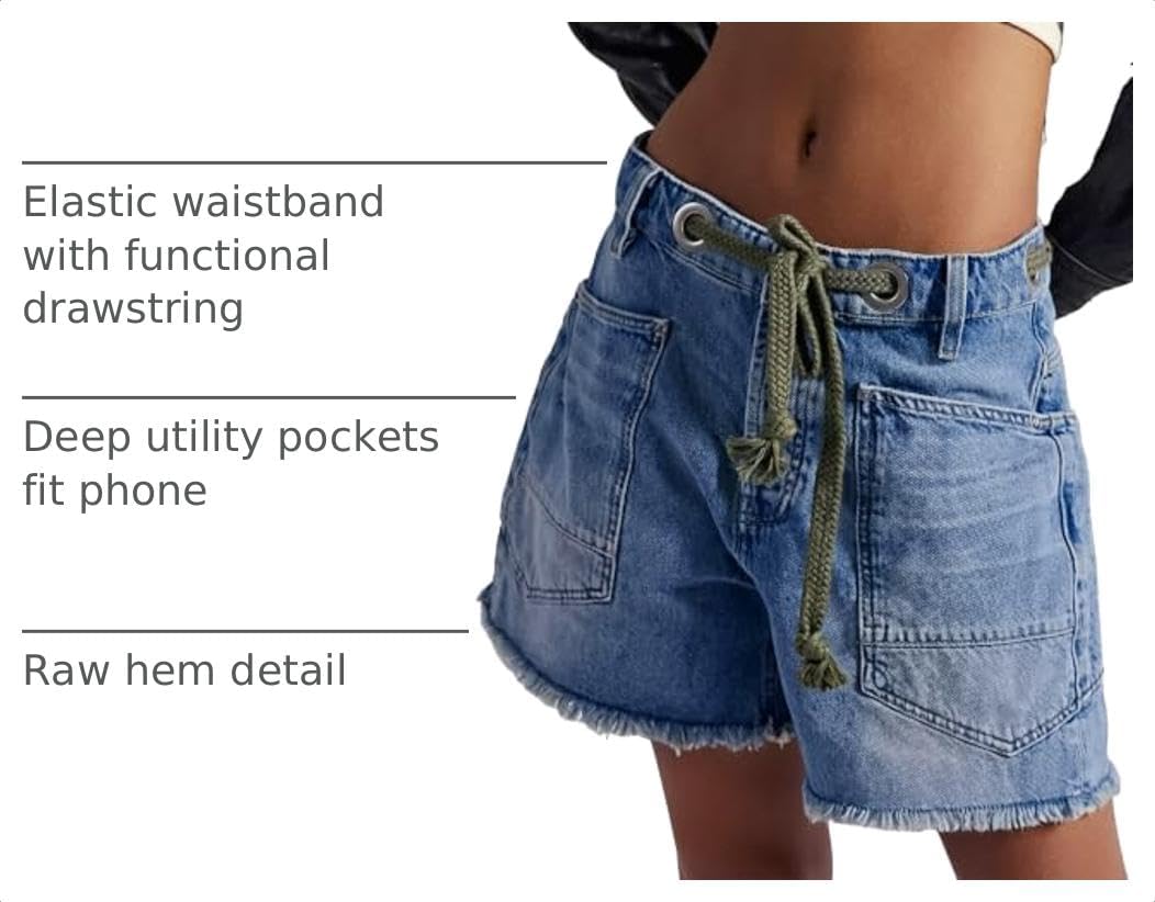 Mewunan Women's Moxie Barrel Jean Shorts 2026 Drawstring Baggy Denim Shorts image 4