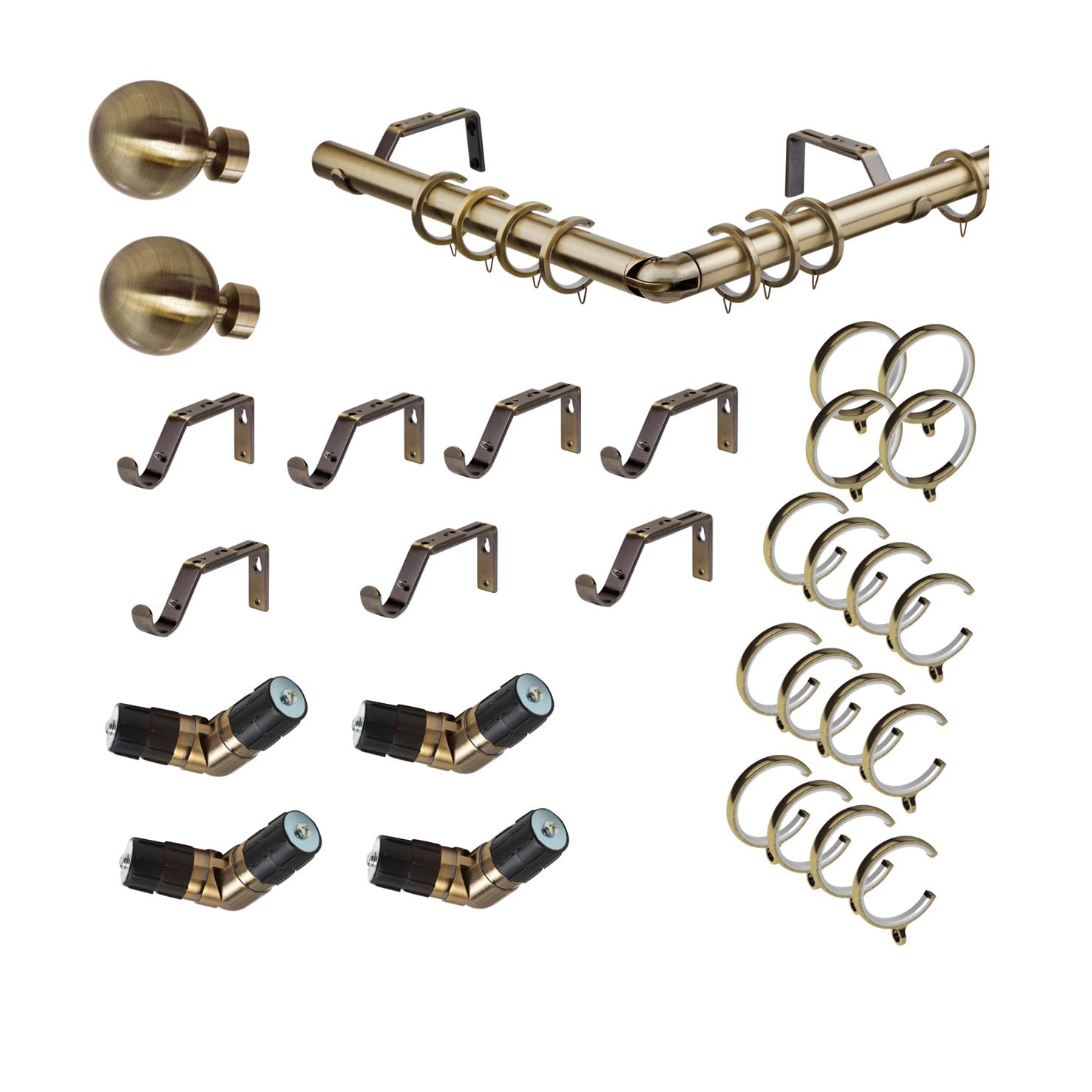 Abc Decor Antique Brass 5 Sided Bay Window Curtain Pole Set, 28Mm, Ball Finial (450 Cm)