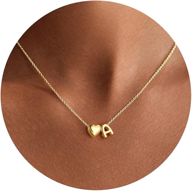 M MOOHAM Dainty Heart Initial Necklaces for Women Girls Gifts - 14K Gold Plated Tiny Heart Initial Necklace Jewelry Personalized Birthday Gifts for Women Teen Girls Trendy