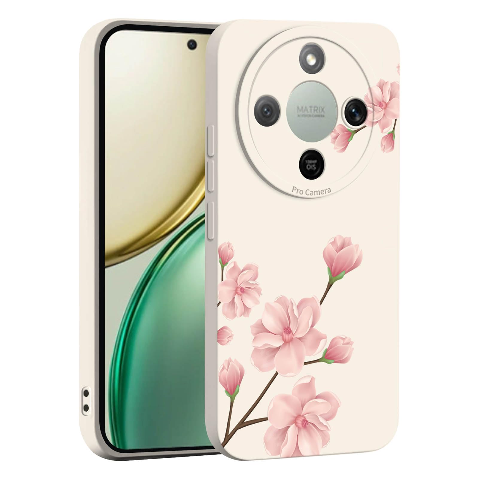 Liquid Silicone Case for Honor Magic 8 Lite 5G (Magic8 Lite), Flower and Cartoon Design Cute Ultra Thin Elegant Case, Soft TPU Bumper Matte Anti-Shock Cover (White Q07)