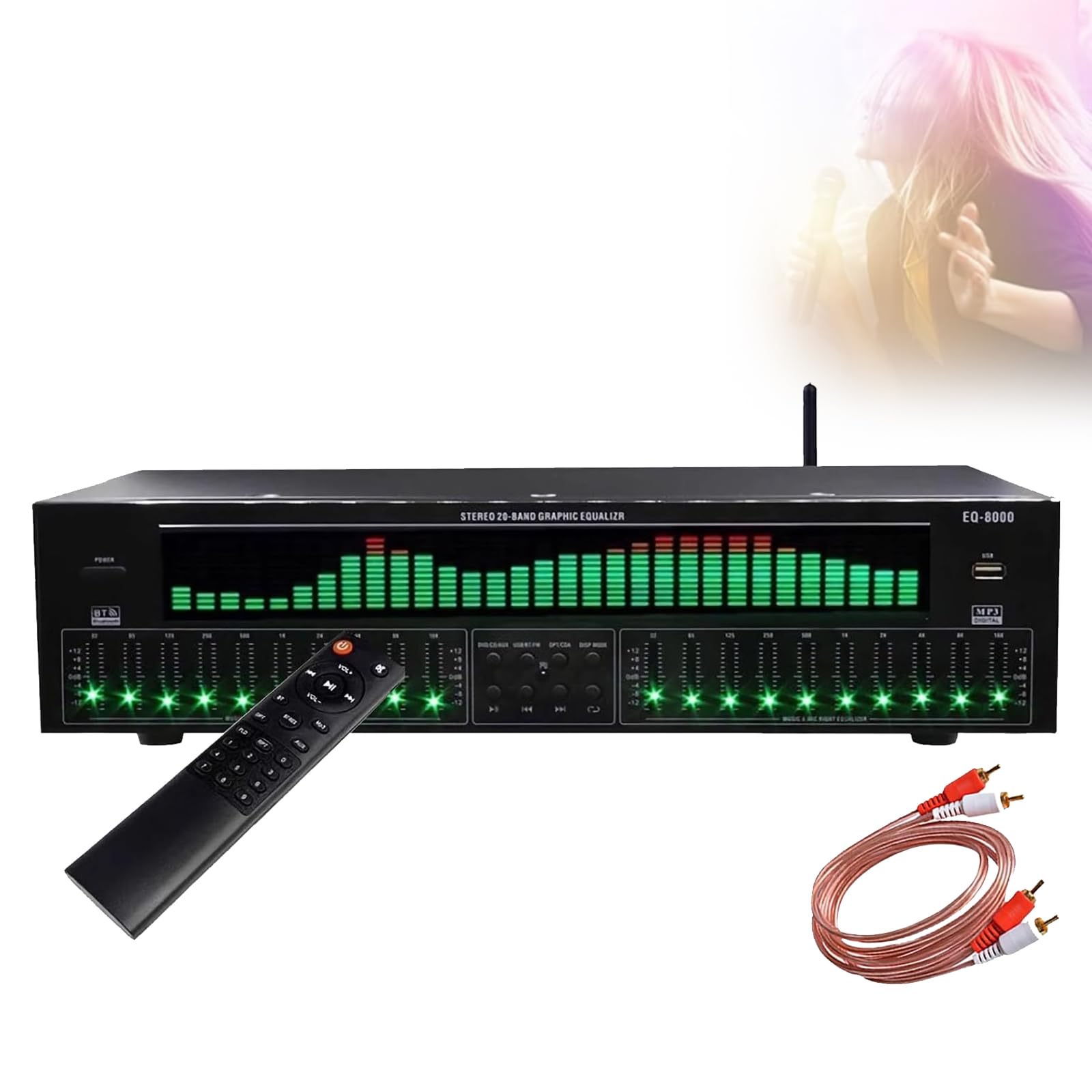 Equalizzatore digitale a 31 bande con riduzione del rumore, display a spettro dinamico, 12 modelli di ritmo, telecomando, cavo audio per palcoscenico, concerto, studio di registrazione