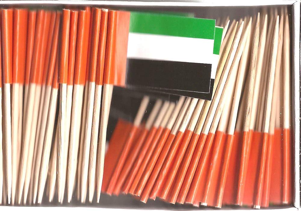 United Arab Emirates UAE Mini Country Toothpick Flags, 100 Small International Mini Flag Cupcake Toothpicks or Cocktail Sticks & Picks (United Arab Emirates, 1 Box of 100-100 Total Toothpicks)