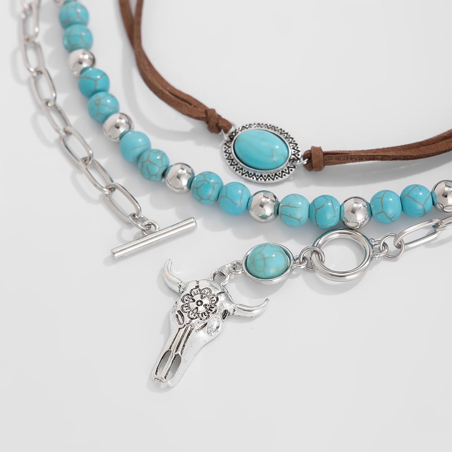 HUASAI Western Necklaces Jewelry for Women Turquoise Necklace Cowgirl Jewelry for Rodeo & Country Concert Outfits Teal Western Accessories with Bull Head Pendant Boho Dresses - Image 7