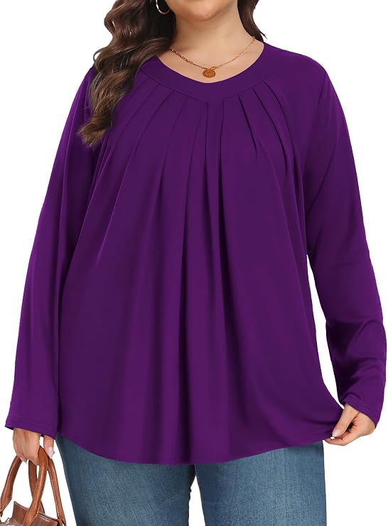 Tencede Womens Plus Size Tops Long Sleeve Shirts V Neck Tunic Blouses 1X-5X