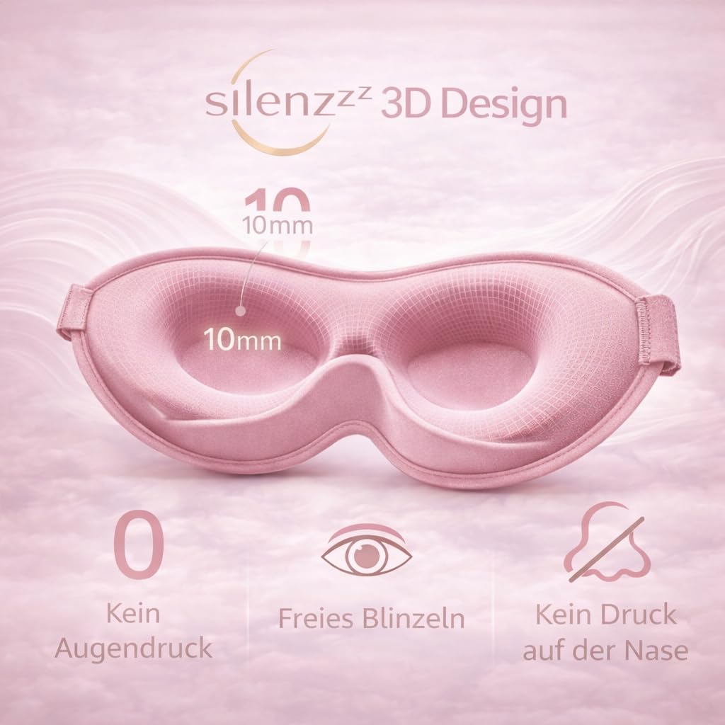 Maska do spania premium – maska 3D na oczy dla kobiet i mężczyzn – okulary do spania wygodnie wyściełane dla absolutnej ciemności – maska do spania, różowa
