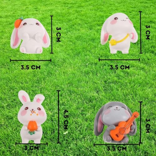 Image of 4 Pcs Cute Rabbit Miniature Figurines Set for Home Decor, Office Desk, Car Dashboard & Bookshelf Decoration | Kawaii Bunny Toy Gift for Kids & Room Decor (Rabbit)