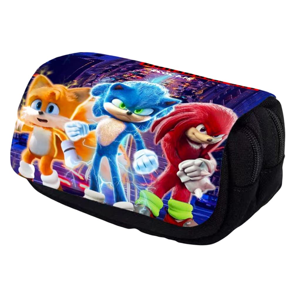 Sonic Lápices Bolsa, Sonic Lápices Estuche, Gran Capacidad Lápices Bolsa Anime Diseño Caja Case 3D Impresión Portalapices para Niños Niña Material Escolar Maquillaje