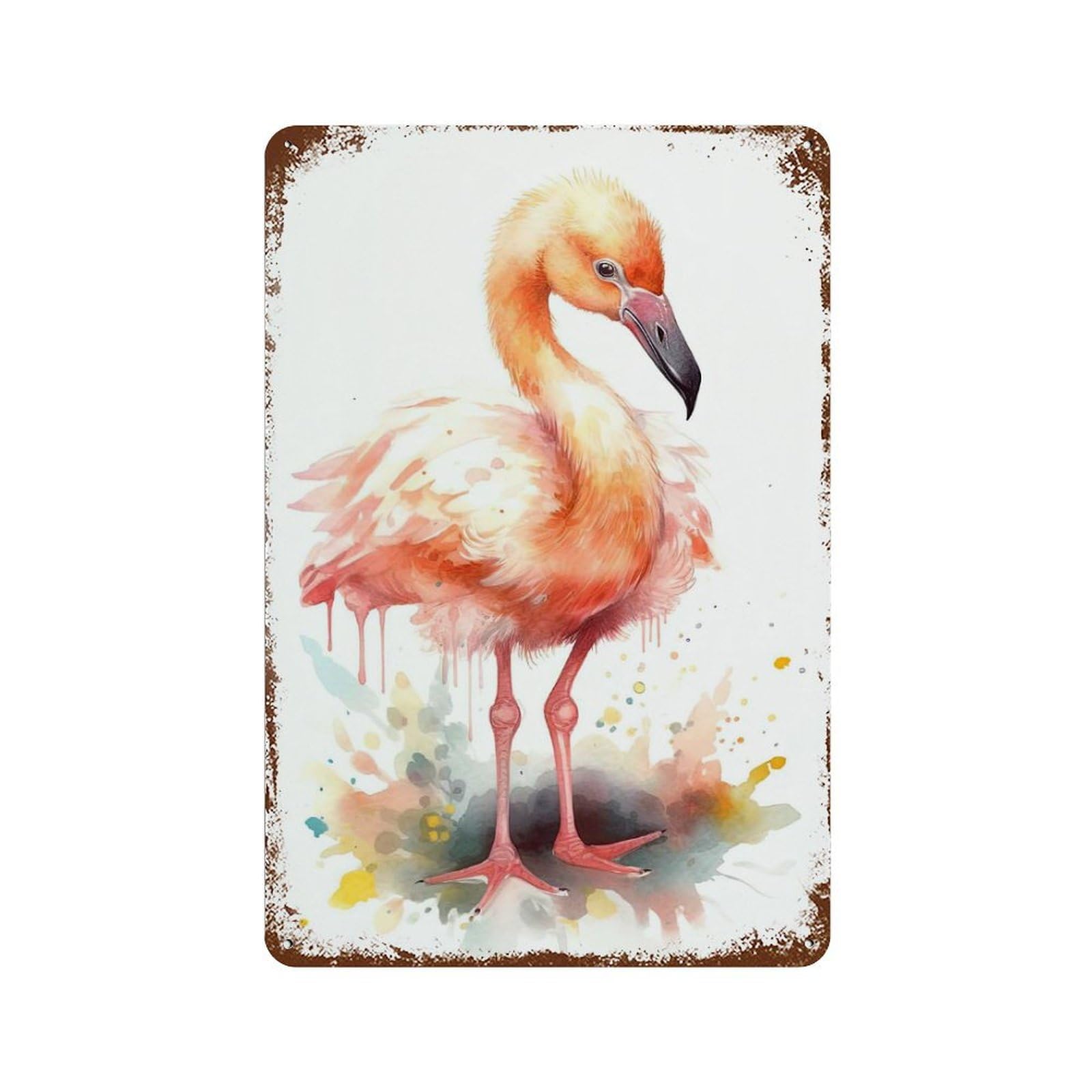Garage Style Exotic Watercolor Flamingo Aged Metal Wall Plaque 11.8"x7.9", Decorative Metal Wall Art for Bar And Workshop