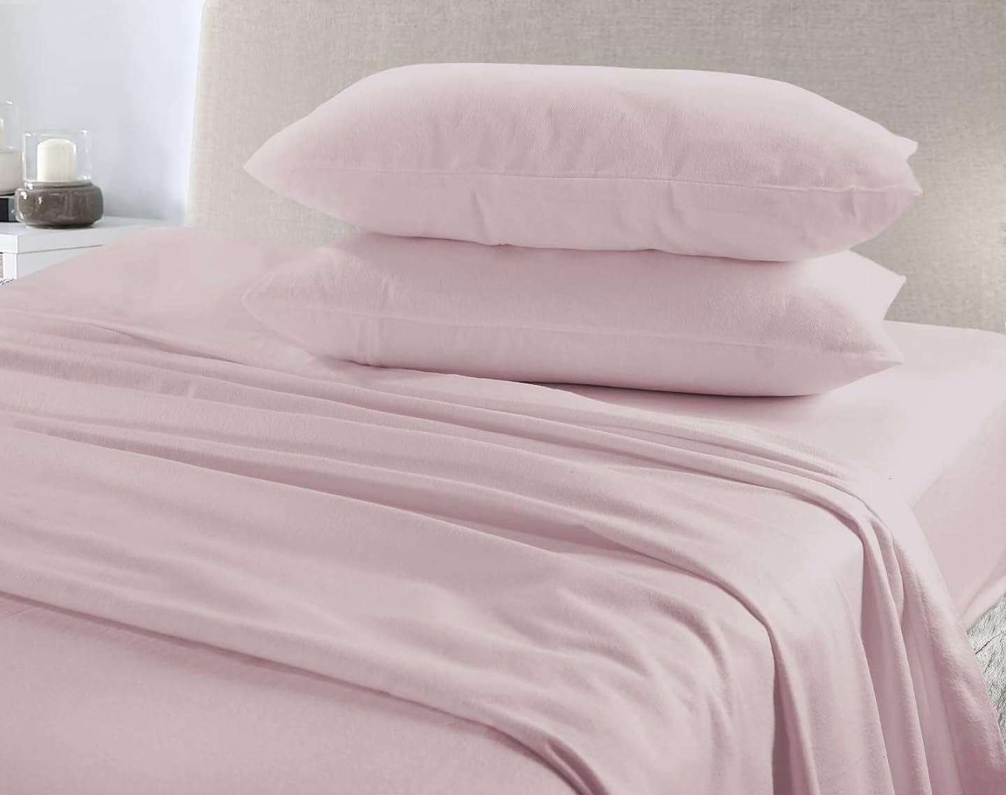 Extra Deep 40cm Fitted Sheet – 100% Brushed Cotton Flannelette | Super Soft, Warm & Cosy Thermal Bed Sheet, (Plain Dyed) (Pink, 4FT Double)