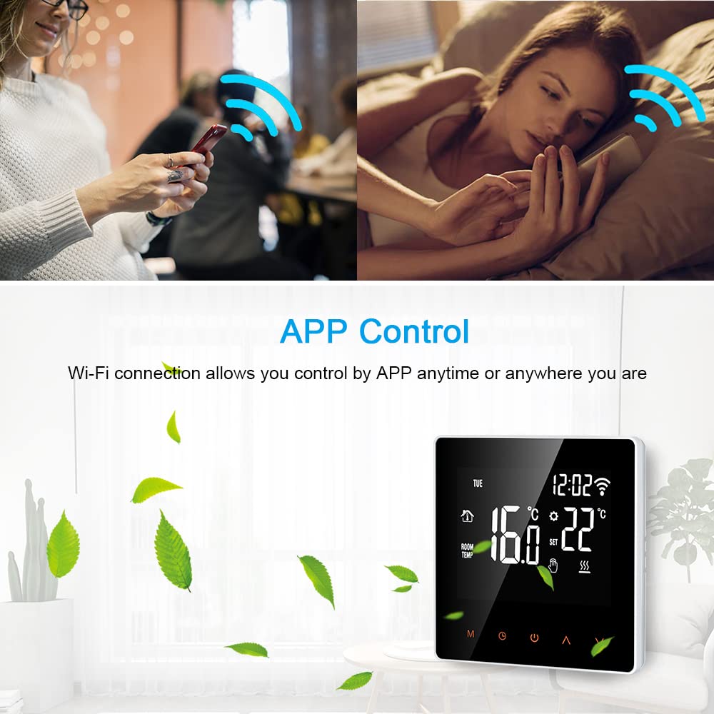 Kavolet Inteligentny termostat Wi-Fi, cyfrowy regulator temperatury, sterowanie aplikacją, ekran dotykowy LCD, programowalne elektryczne ogrzewanie podłogowe, termostat do domu, szkoły, biura, hotelu 16 A