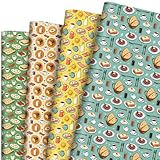 Pineraap Breakfast Wrapping Paper 12 Sheets Cartoon Bacon Eggs Milk Classic Breakfast Themed Designs Gift Wrap for Birthday, Parties, Foodies, 20"Γ28"