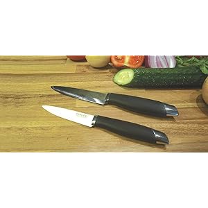 Samurai Epicure, Pros 3 Piece Ceramic Knife Set, Black Knives, Supersoft Balanced Handle, Rounded Tip Samurai Epicure, Pros 3 Piece Ceramic Knife Set, Black Knives, Supersoft Balanced Handle, Rounded Tip