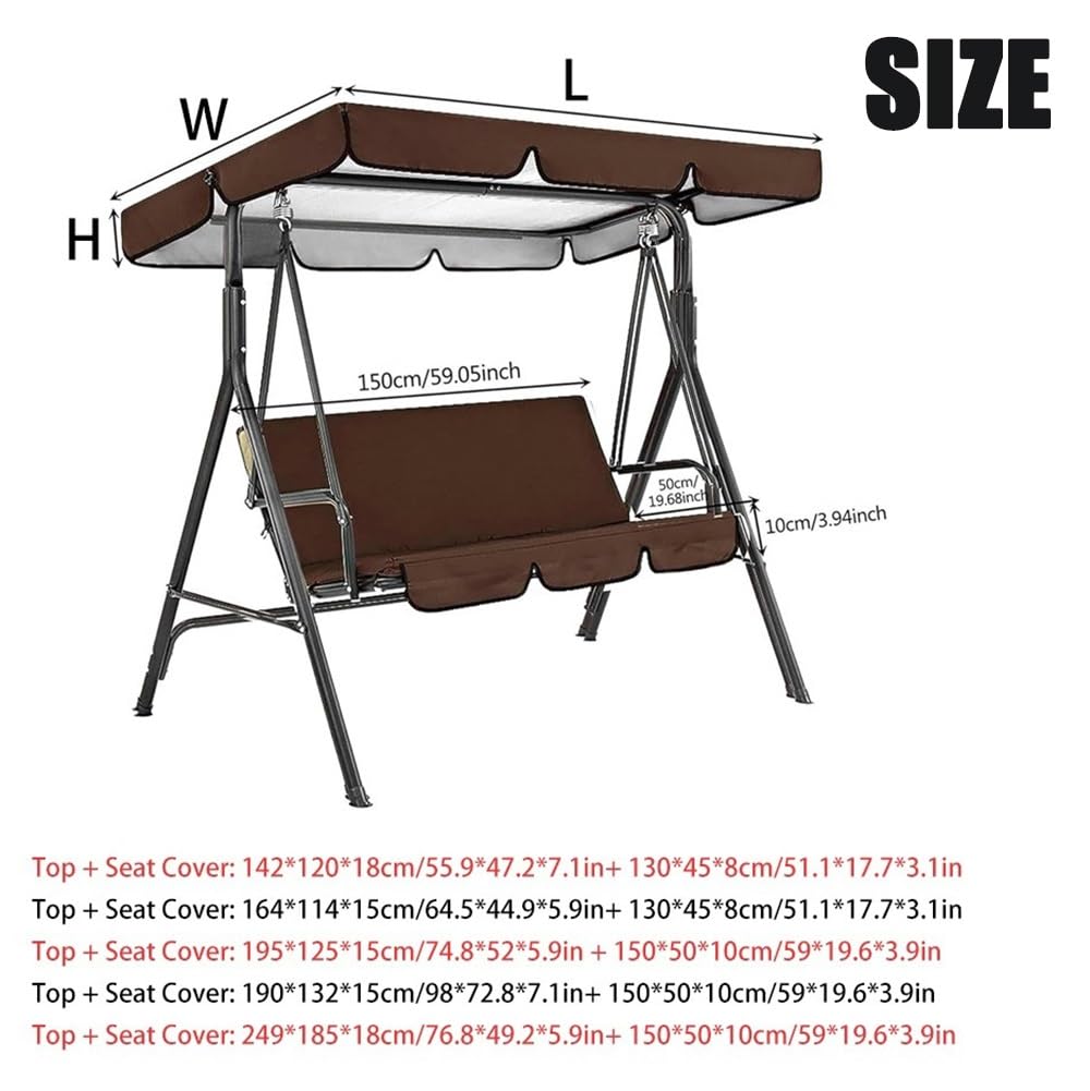 Set Di Coperture Per Dondolo Da Giardino A 3 Posti, Impermeabile, Tettuccio Di Ricambio Per Altalene Da Patio, Copertura Superiore Per Amaca Da Giardino(Beige,98x72.8in/249x185cm)