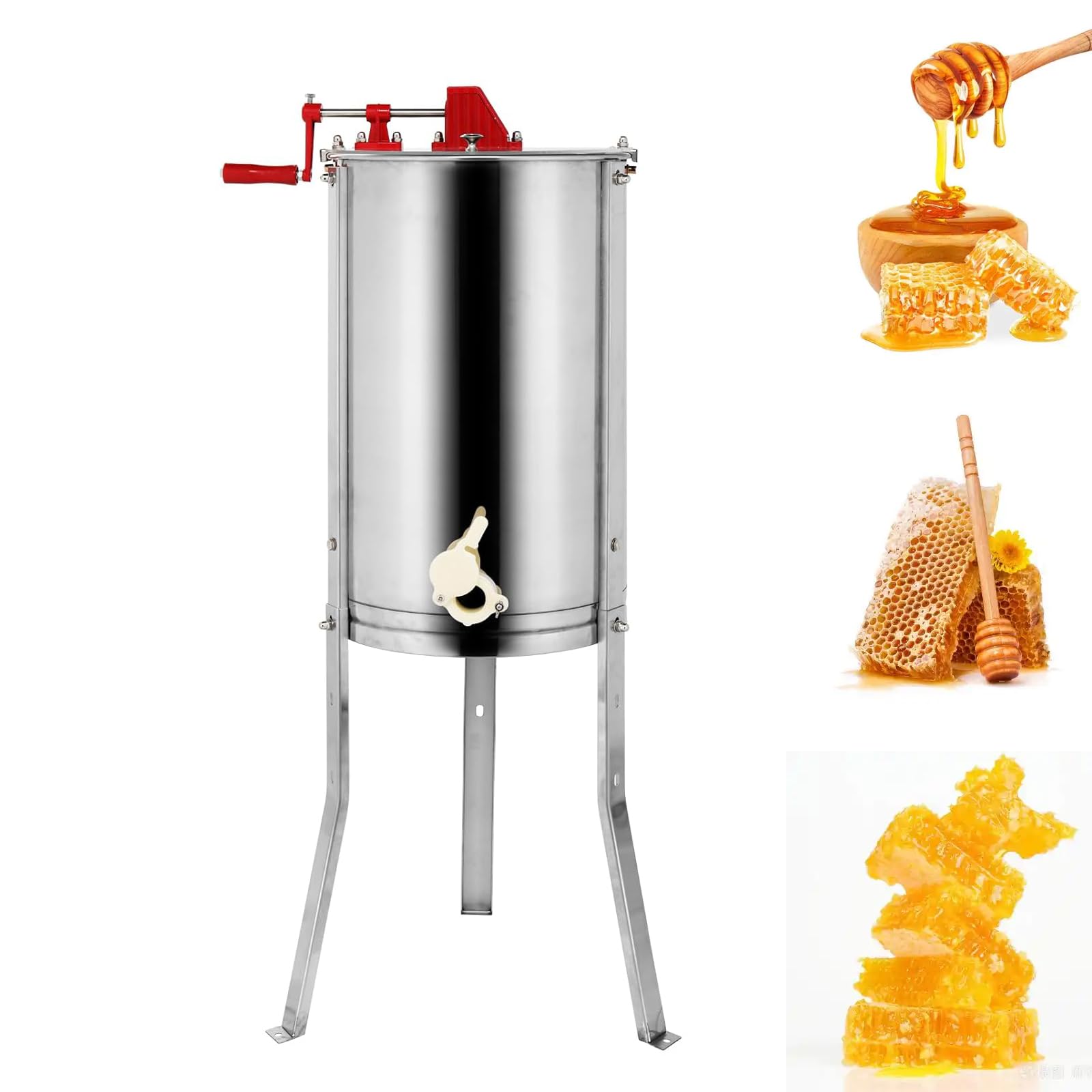 QYLTTDM Manual Honey Extractor, 3-frame Honey Spinner, With Height Adjustable Stand & Transparent Lid, Stainless Steel Apiary Centrifuge Equipment, Transparent Lid, For Small Scale Beekeepers