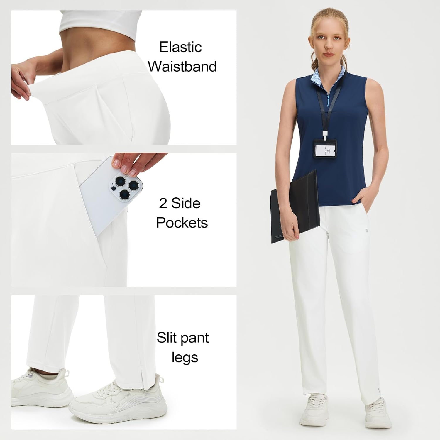M MAELREG Women's Golf Pants Zipper Pockets Business Slacks for Work Travel Office Stretch Wrinkle Free Dressy Casual Pants