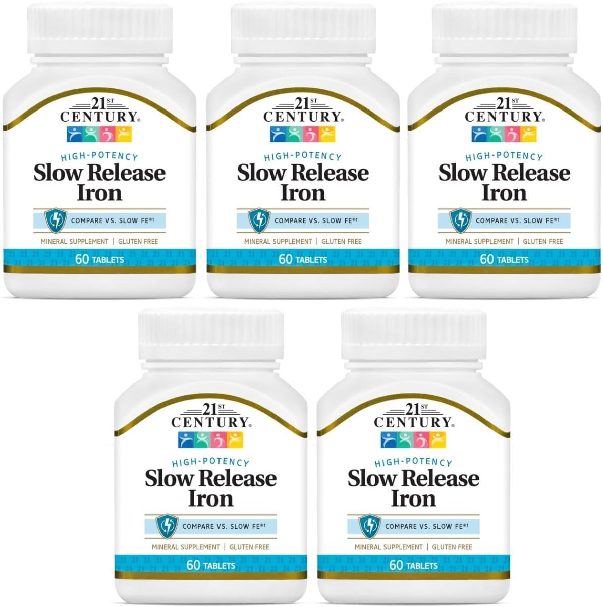 21st Century Slow Release Iron Tablets - 60 ct, Pack of 5 - Packaging May Vary