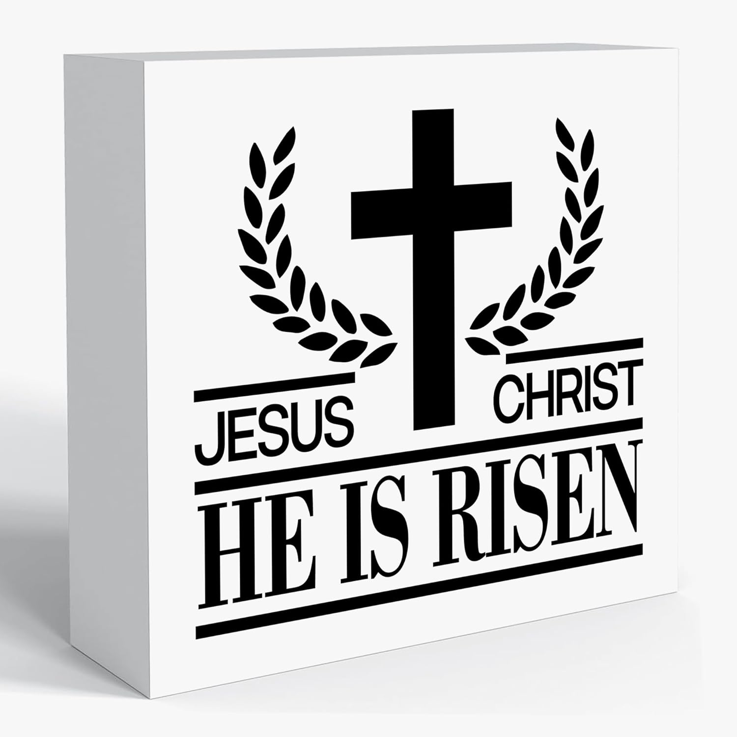 He Is Risen Wooden Sign, 5x5 Inch Christian Easter Decor – Blessed Religious Wall Art for Home, Bunny Farmhouse Table Shelf Decoration, Easter Gift -E02