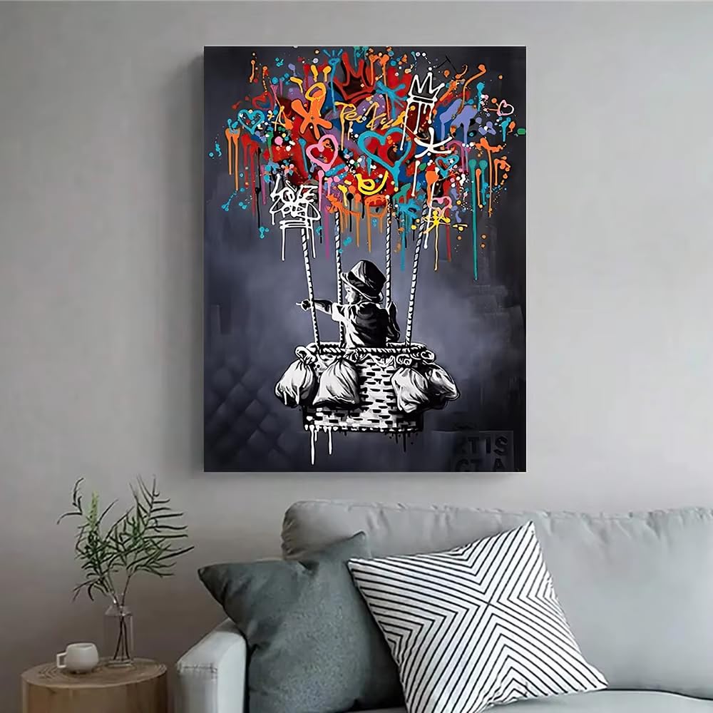 IHHGNB Classic Abstract Wall Art Banksy Prints Poster Street Graffiti Wall Art HD Canvas Home Living Room Bedroom Decoration(70x90cm(26x35in)/No frame)