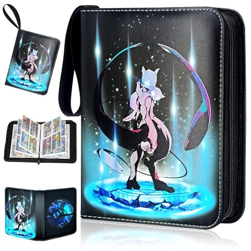 Raccoglitore Carte con Cerniera, Album di Carte Porta Carte 8 Tasche 50 Pagine, Porta Carte del Fumetto del Personaggio da Collezione di Giochi, Album di Carte con 400 Tasche per Carte(blu)