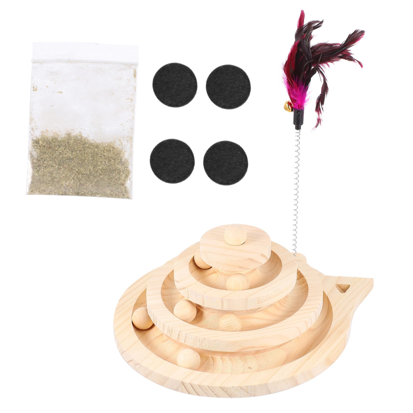 TOYANDONA Juguetes para Gatos con Plataforma Giratoria de Bolas de Madera y Juguete Giratorio para Gatitos para Casa o Apartamento