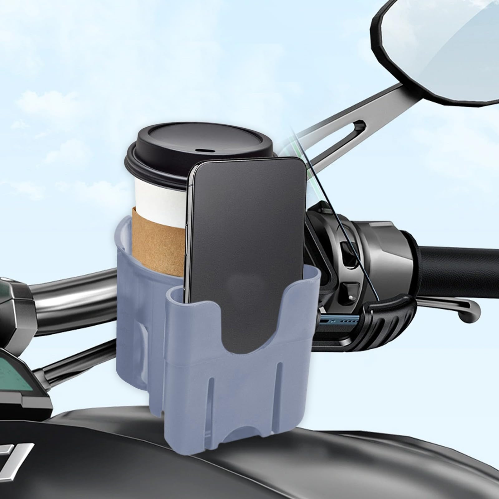 Cup Holder for Wheelchair Scooter Rollator, 2 in 1 Water Drink Bottle Holder and Phone Holder Adjustable for Universals Bike (Gray)