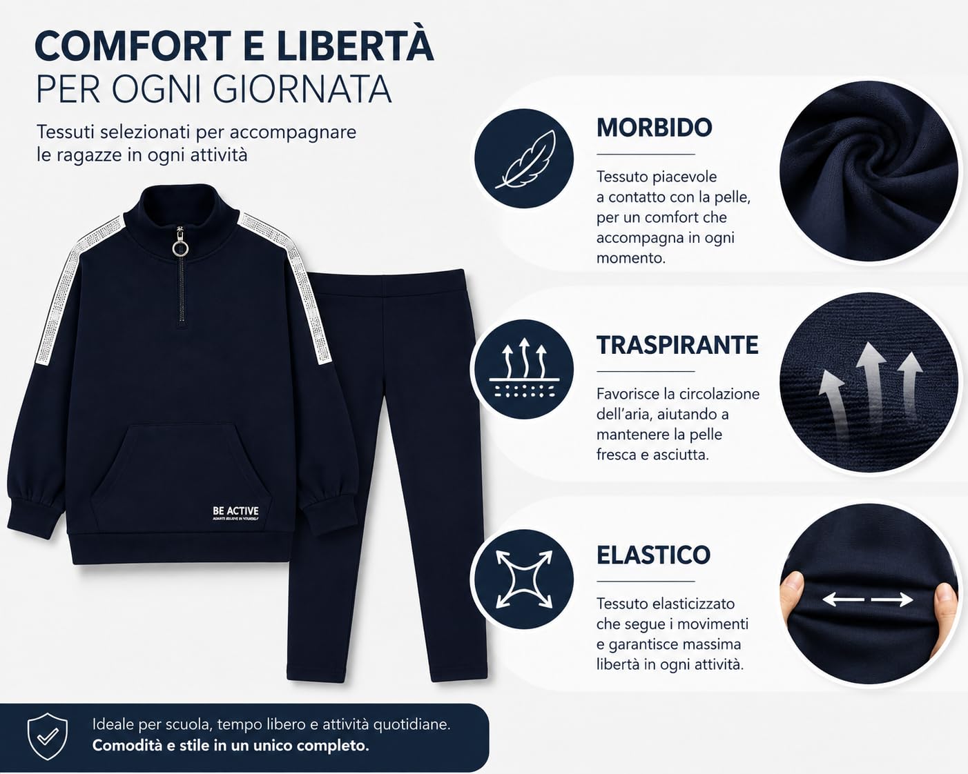 Conjunto deportivo para niña con sudadera y pantalón, leggings, azul con detalles gráficos, cómodo y versátil para estaciones frescas – Mono para niñas y niñas 7732