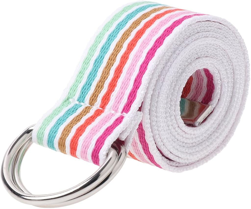 Feamos Cinturones de rayas para mujeres cinturón de cintura para pantalones cortos con doble anillo D hebilla lona casual