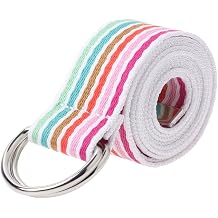 Feamos Stripe Belts for Women Waist Belt for Shorts with Double D-Ring Buckle Canvas Casual White & Rainbow