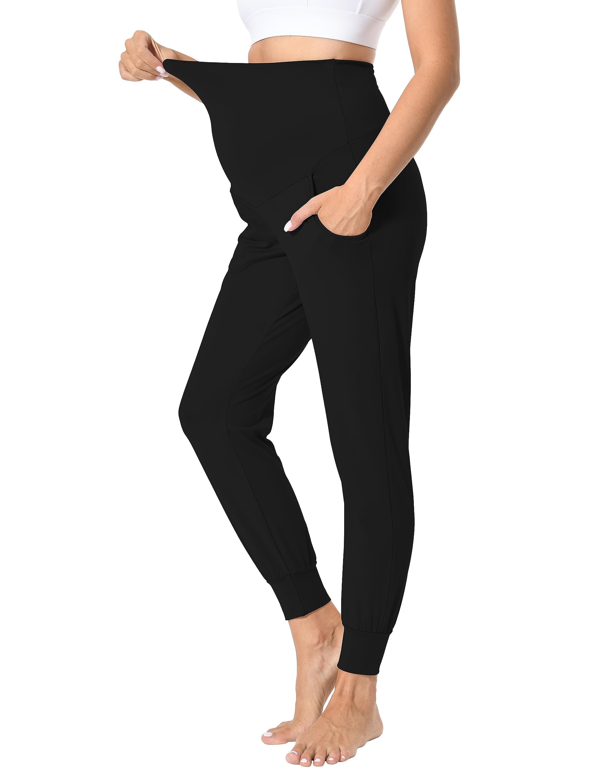Foucome Pantalon de jogging de maternité pour femme - Pantalon de survêtement extensible avec poches