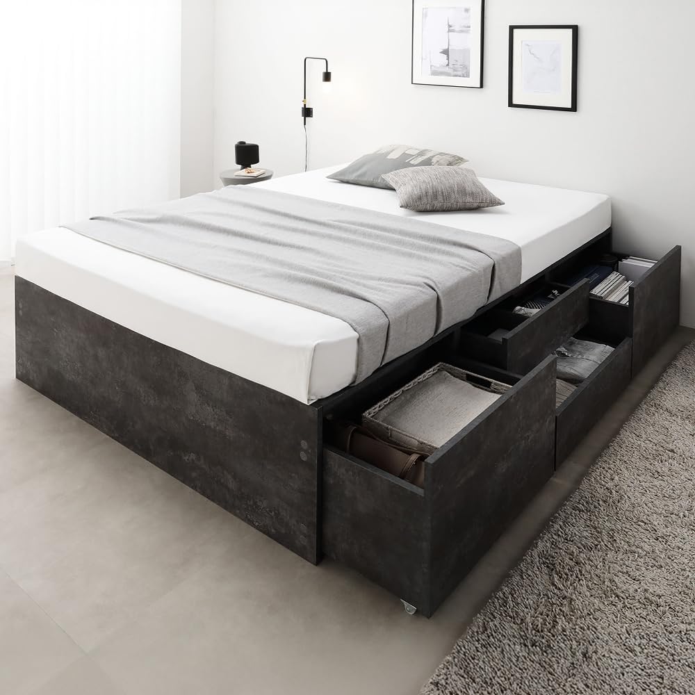 【新品・組立前】RASIKセミダブル ベッドフレーム 引き出し付き Amazon｜RASIK ベッド 通常丈セミダブル フレームのみ ストーングレー