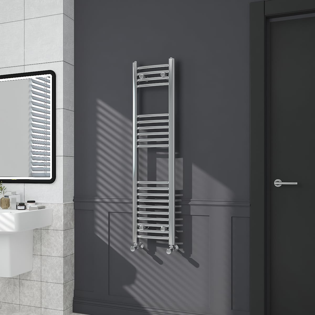 Warmehaus Chrome Contemporary Curved Bathroom Heated Towel Rail Radiator Rad 1200 X 300Mm