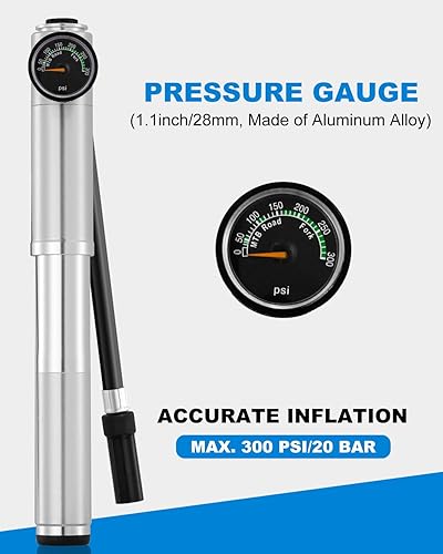 Miniatura 2 de JULAI Mini bomba de bicicleta con manómetro, bomba de marco portátil - Inflador de choque para horquilla y suspensión trasera - Se adapta a válvulas