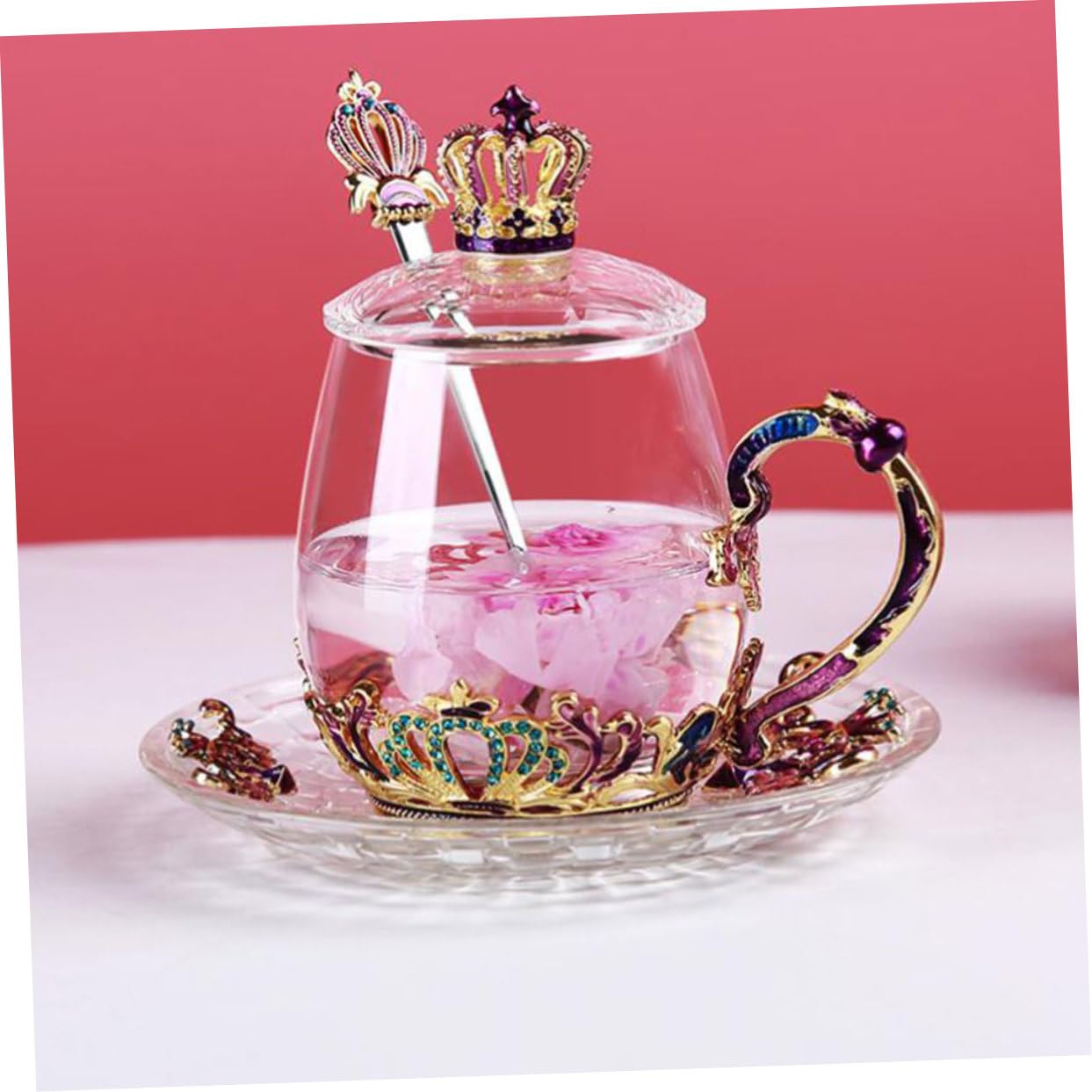 Kreative Teetasse aus Glas mit Löffel im Henkel Hitze und Kältebeständig Ergonomisches Design für Zuhause Zufällige Farbe
