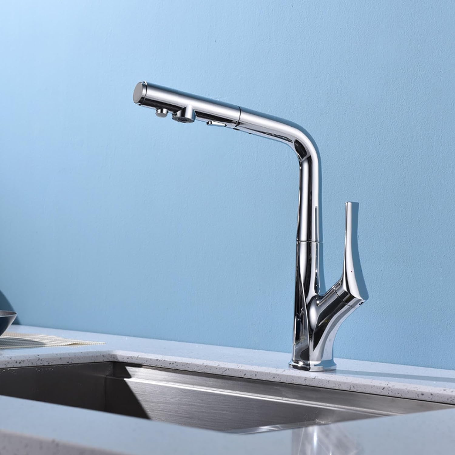 FCXWEVR Extendable 2Mode Swivel Kitchen Faucet Chrome Single Lever Mixer for Water Filter 3Way Osmosis Faucet for Easy Water Access Sleek White Design
