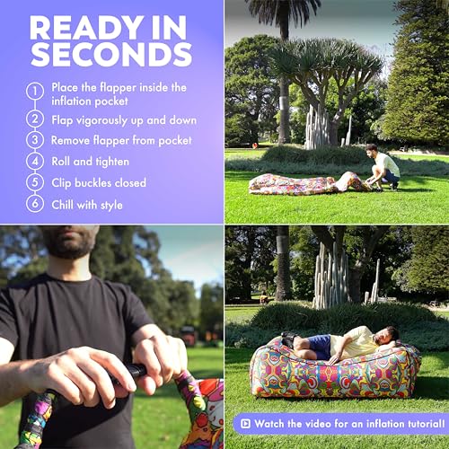 Chillbo Inflatable Couch – Unique Designs - No-Pump Setup, Ripstop Polyester, Stability Pegs, Fun Prints - Portable Air Inflatable Lounger for Beach, Camping, Festivals - Royal Blue - X-Large by Chillbo - Used condition - Image 8