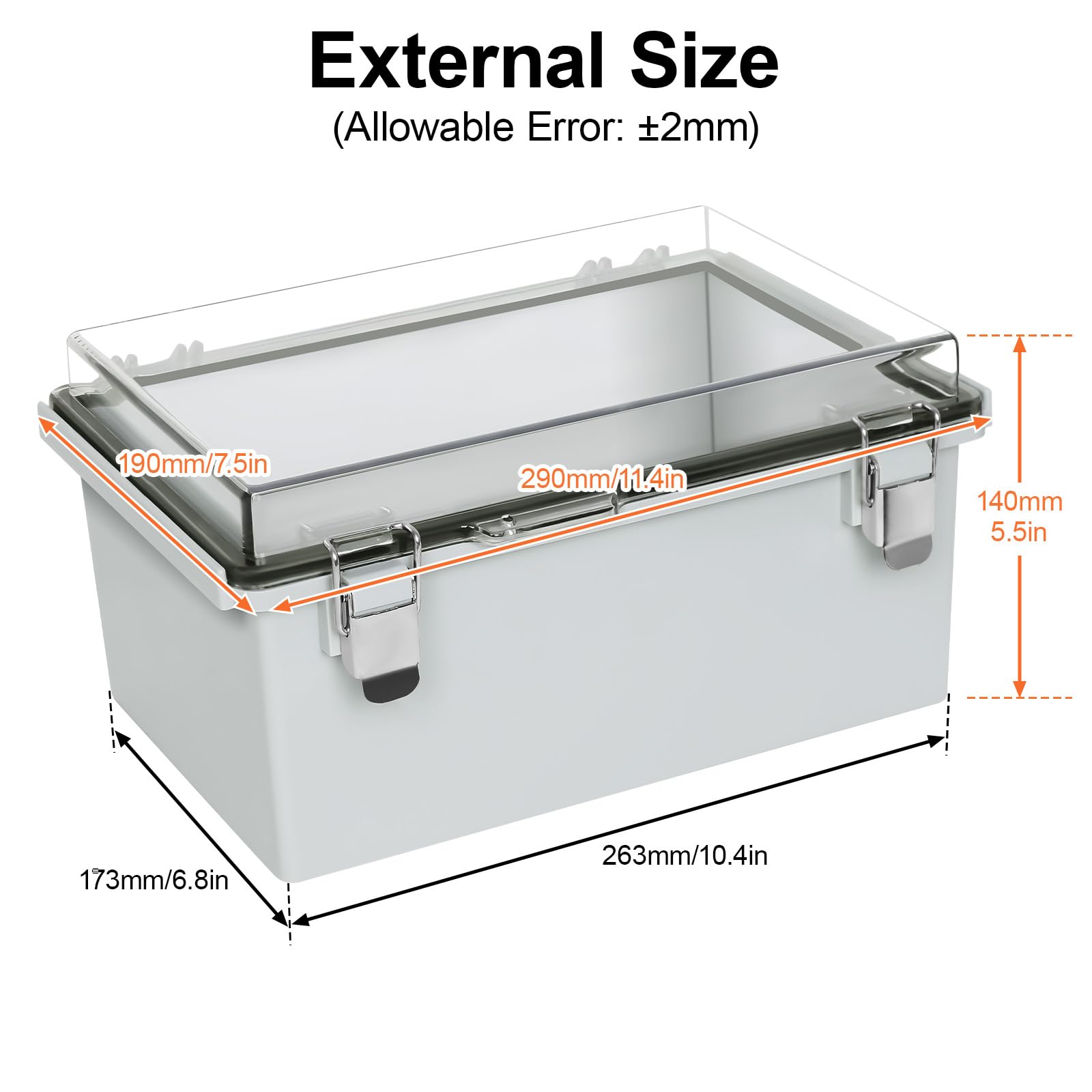 Abzweigdose, IP67 wasserdichte elektrische Box, Scharnier, transparente Abdeckung, elektrisches Gehäuse mit Edelstahlriegel, Klemmkasten mit Montageplatte, Drahtverbinder, Isolierbänder, 29 x